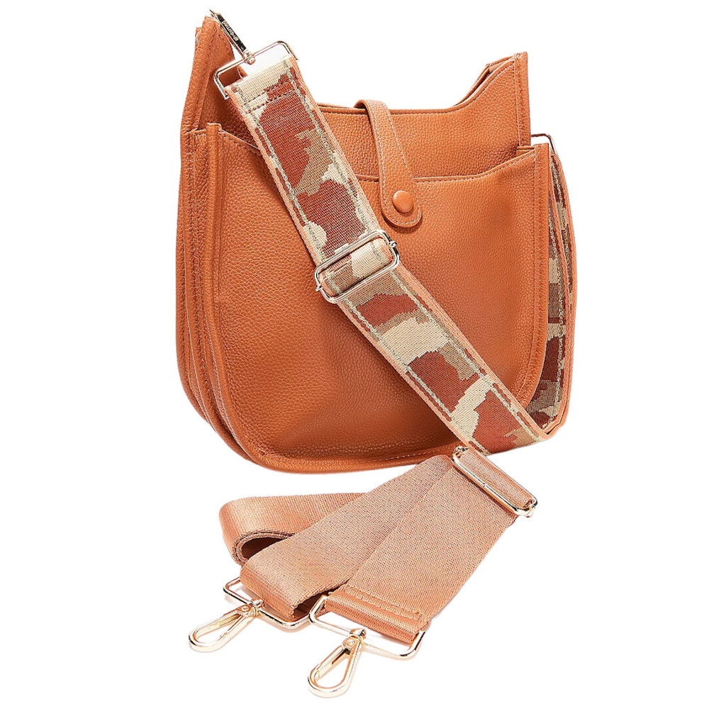 AHDORNED Multi Strap Pebble Grain Tab Front Large Messenger Camel